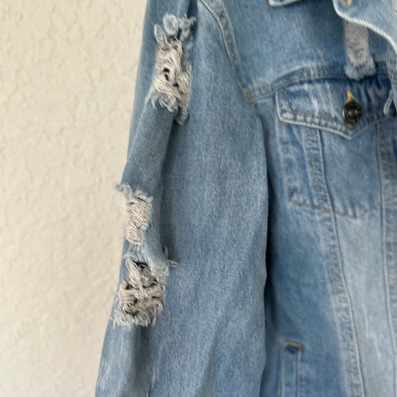 Grunge Distressed Light Blue Denim Jacket Size M, Streetwear Jacket - Picture 2 of 6